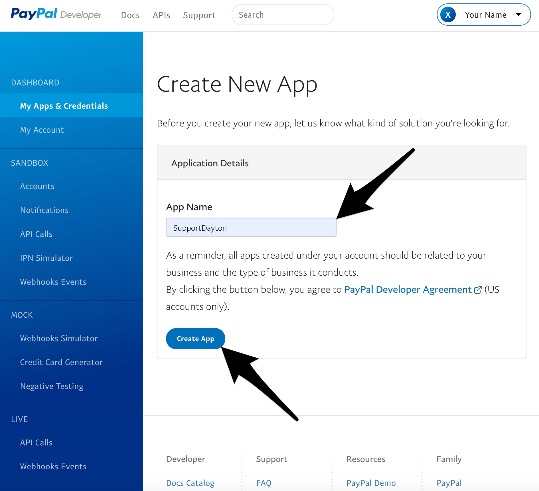 Screenshot of PayPal Live Apps screen